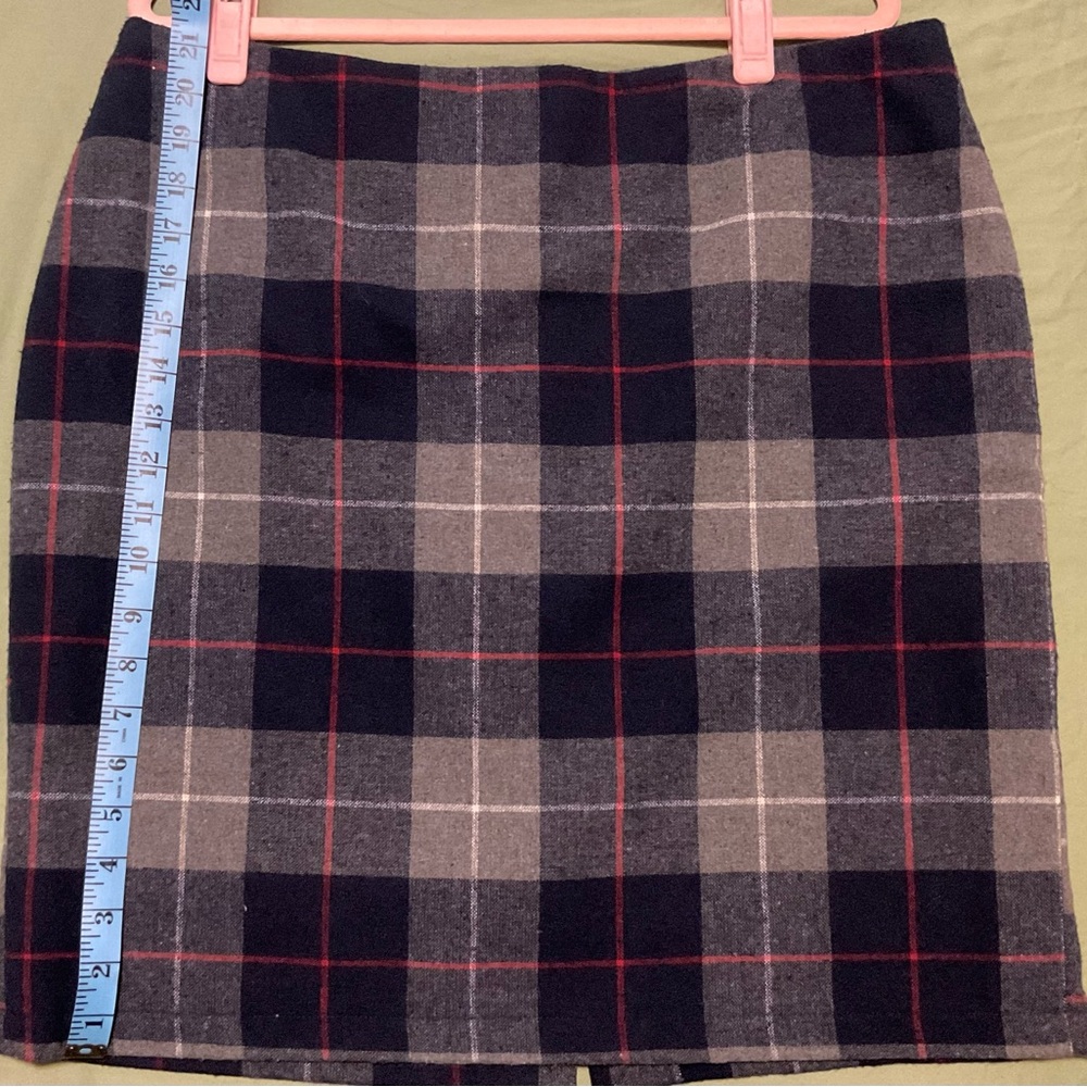 XL Kenar Blue Gray Red White Plaid Tartan Wool-blend Pencil Skirt